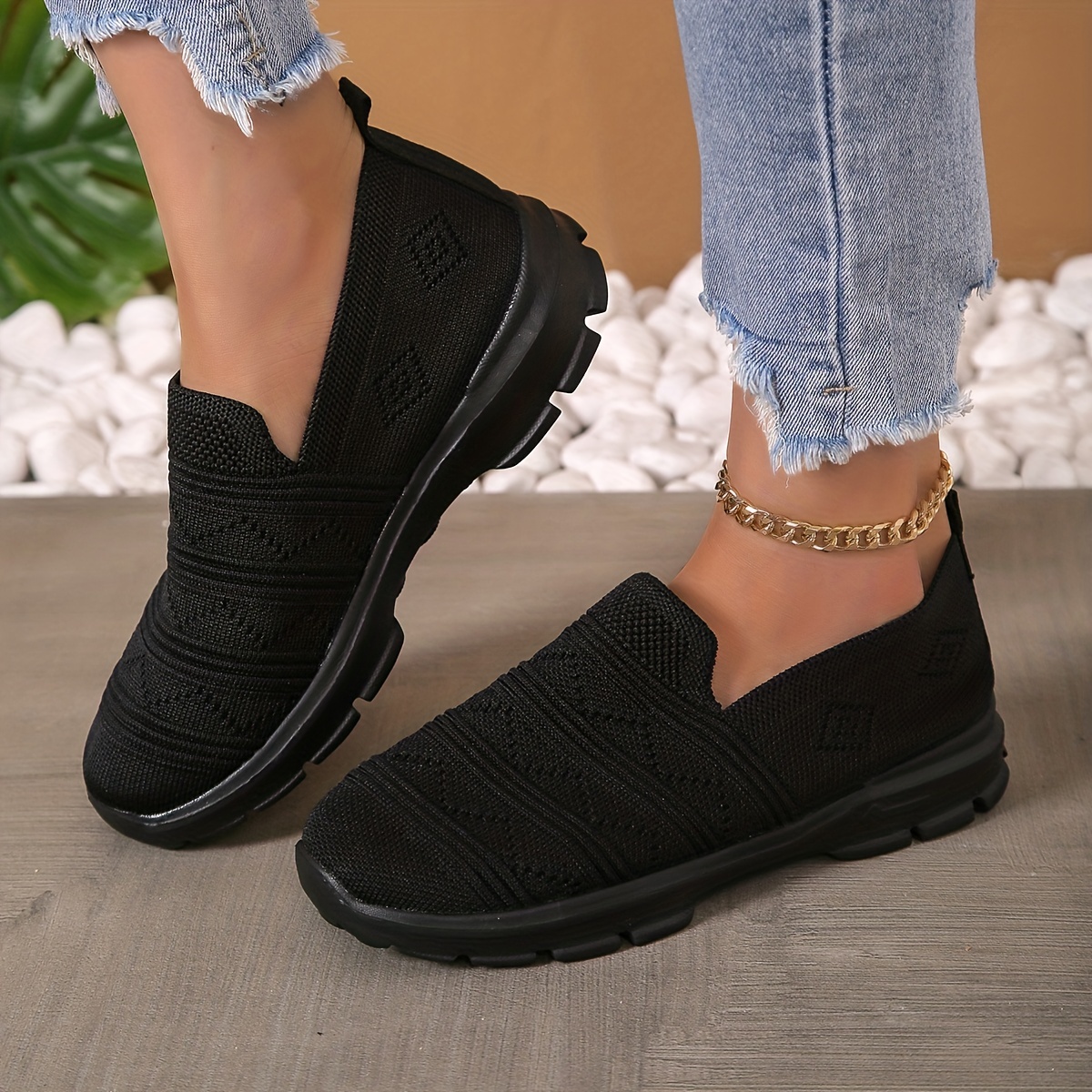 womens knit sock shoes breathable comfortable slip on shoes casual outdoor walking shoes details 4