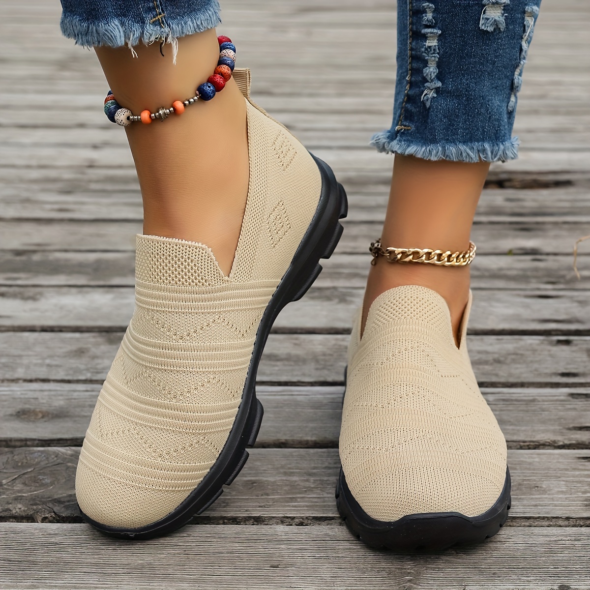 womens knit sock shoes breathable comfortable slip on shoes casual outdoor walking shoes details 5