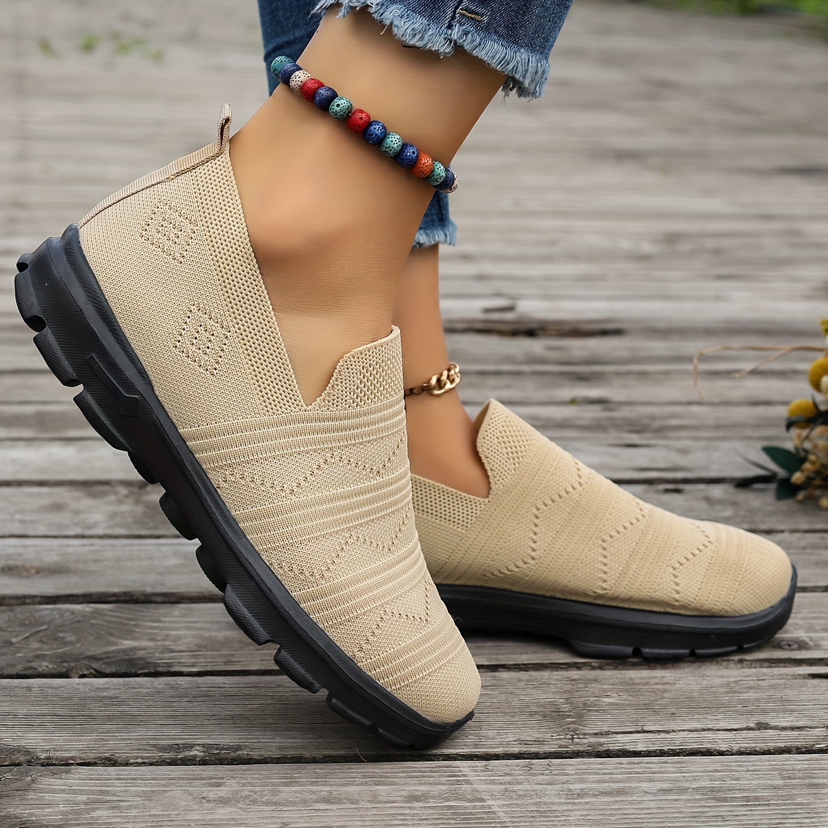 womens knit sock shoes breathable comfortable slip on shoes casual outdoor walking shoes details 7