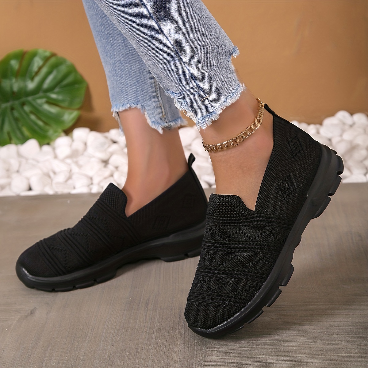 womens knit sock shoes breathable comfortable slip on shoes casual outdoor walking shoes details 8