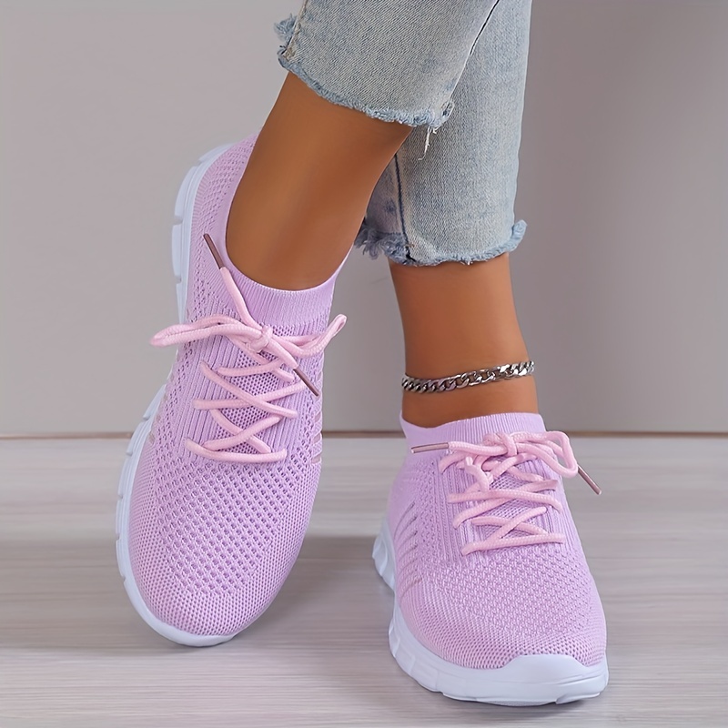 womens casual knitted sock sneakers comfortable solid color lace up running tennis jogging sneakers low top sports shoes details 0