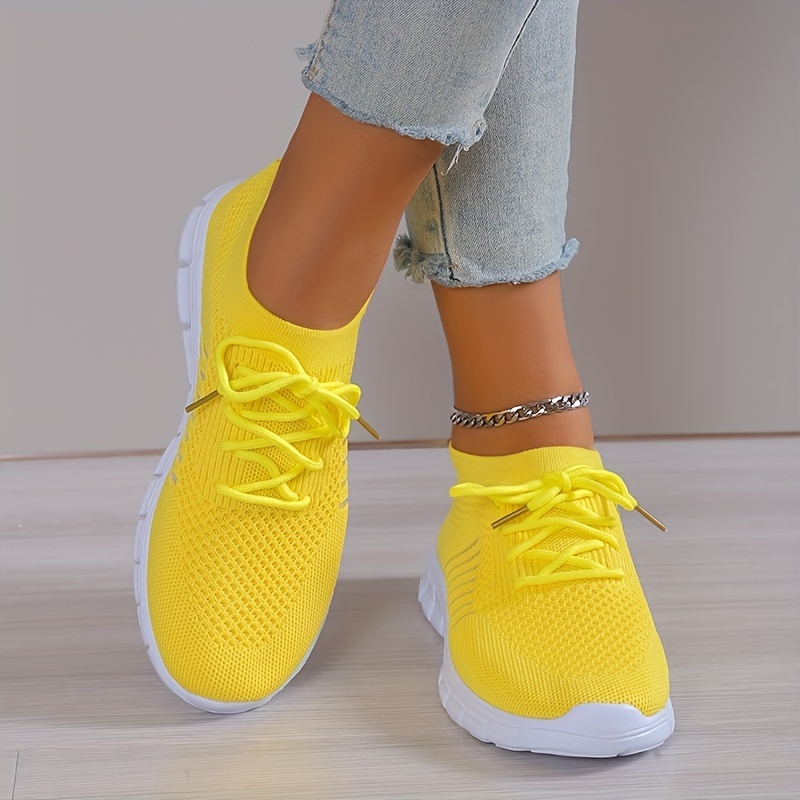 womens casual knitted sock sneakers comfortable solid color lace up running tennis jogging sneakers low top sports shoes details 2