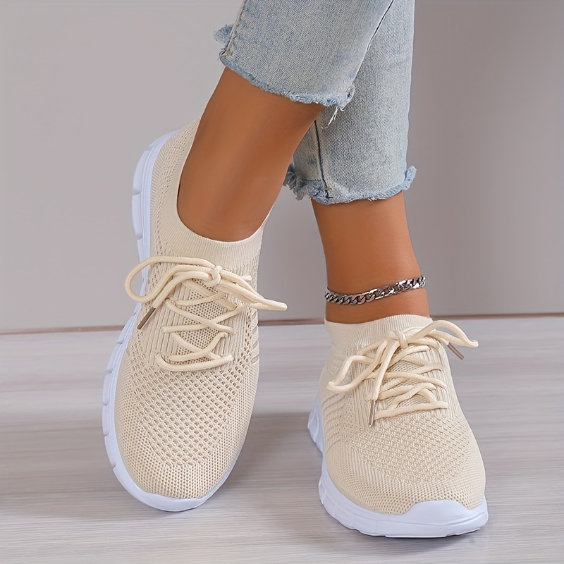 womens casual knitted sock sneakers comfortable solid color lace up running tennis jogging sneakers low top sports shoes details 3