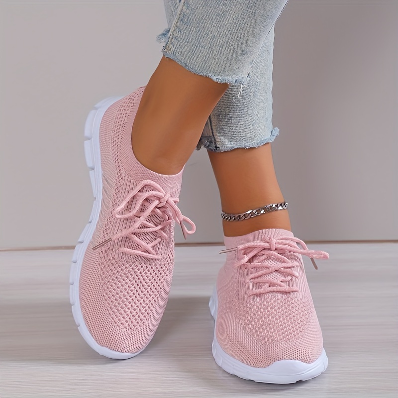 womens casual knitted sock sneakers comfortable solid color lace up running tennis jogging sneakers low top sports shoes details 4