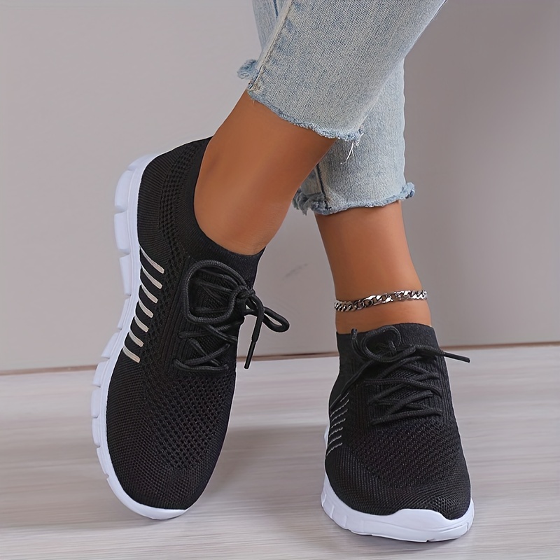 womens casual knitted sock sneakers comfortable solid color lace up running tennis jogging sneakers low top sports shoes details 5