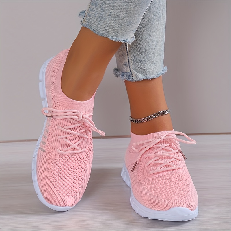 womens casual knitted sock sneakers comfortable solid color lace up running tennis jogging sneakers low top sports shoes details 6