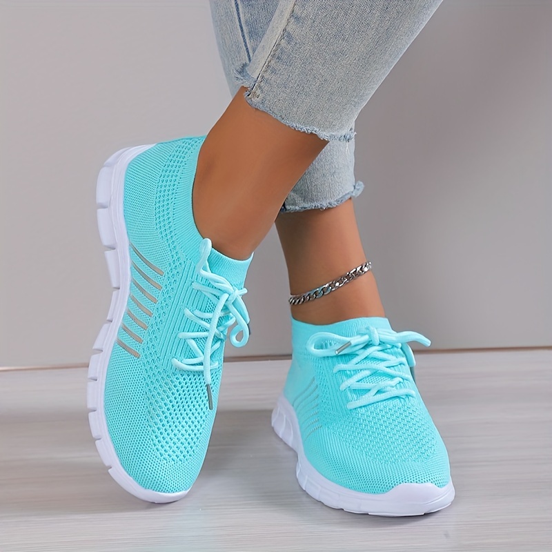 womens casual knitted sock sneakers comfortable solid color lace up running tennis jogging sneakers low top sports shoes details 7