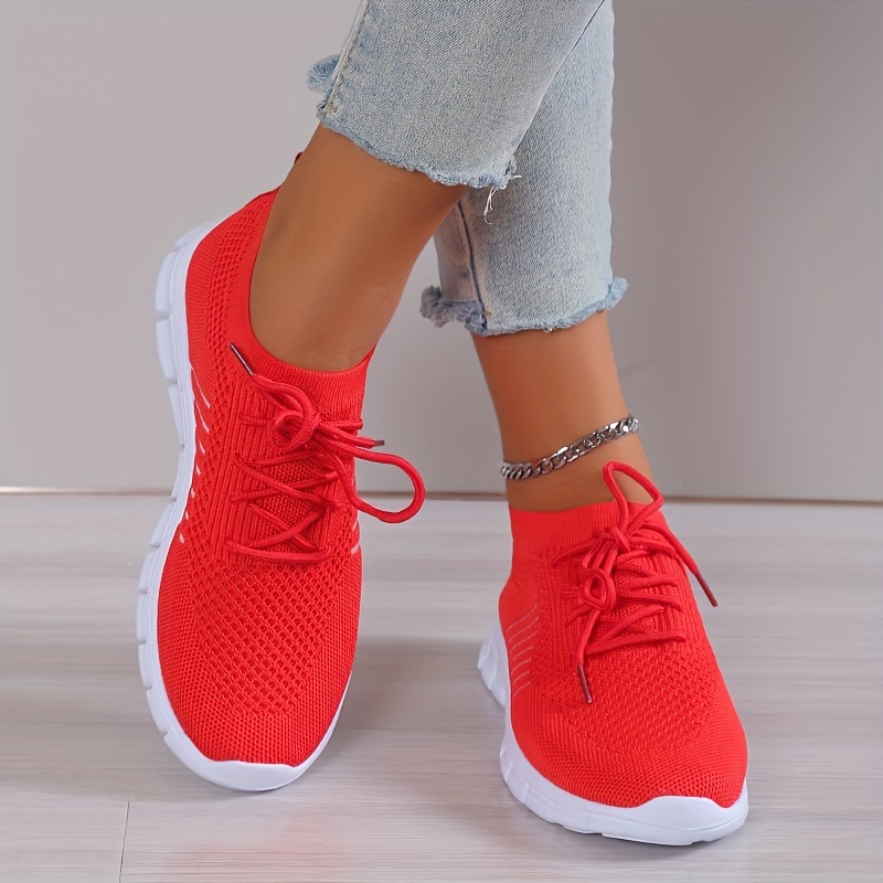 womens casual knitted sock sneakers comfortable solid color lace up running tennis jogging sneakers low top sports shoes details 8