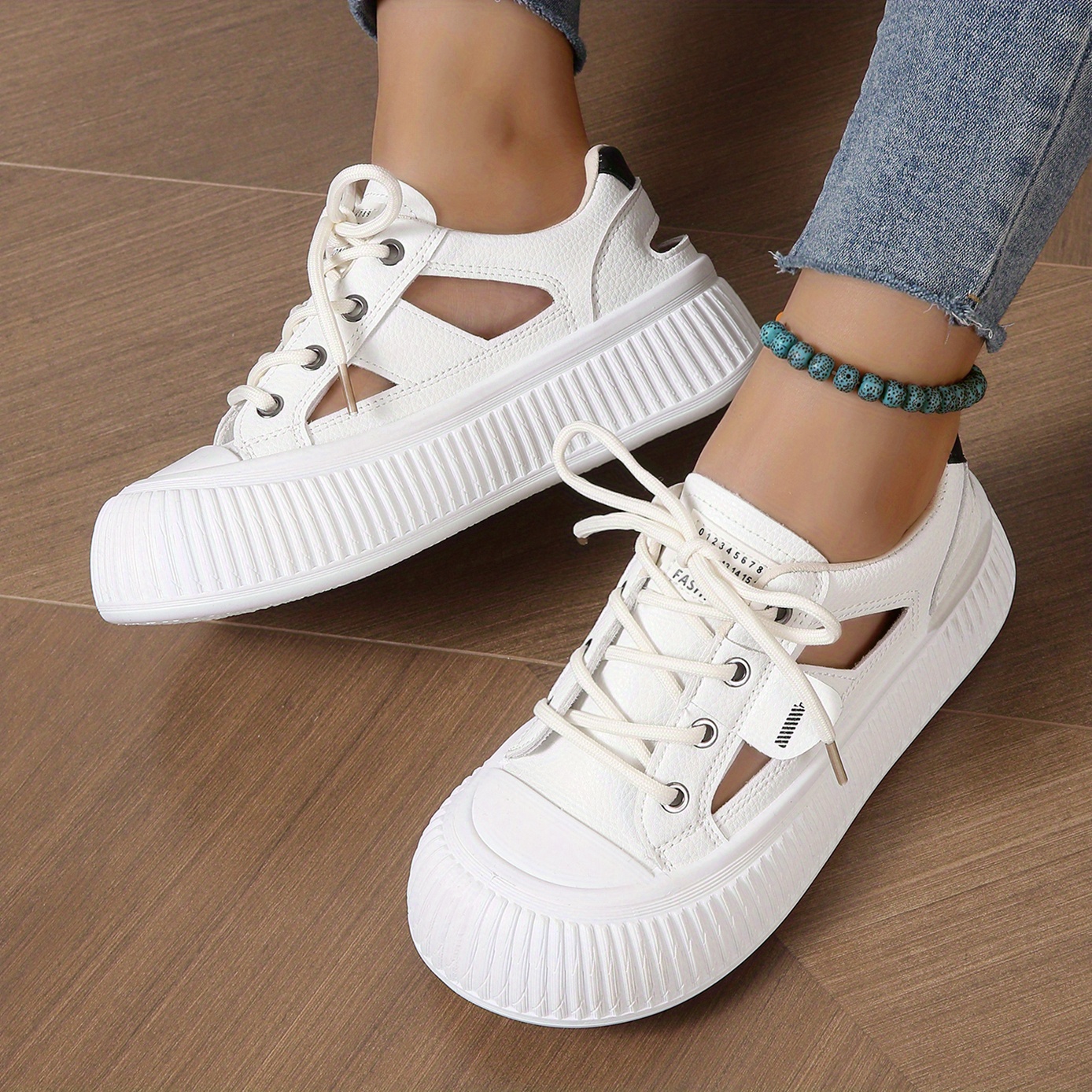 womens platform sneakers cut out round toe lace up low top shoes versatile breathable sandals details 1