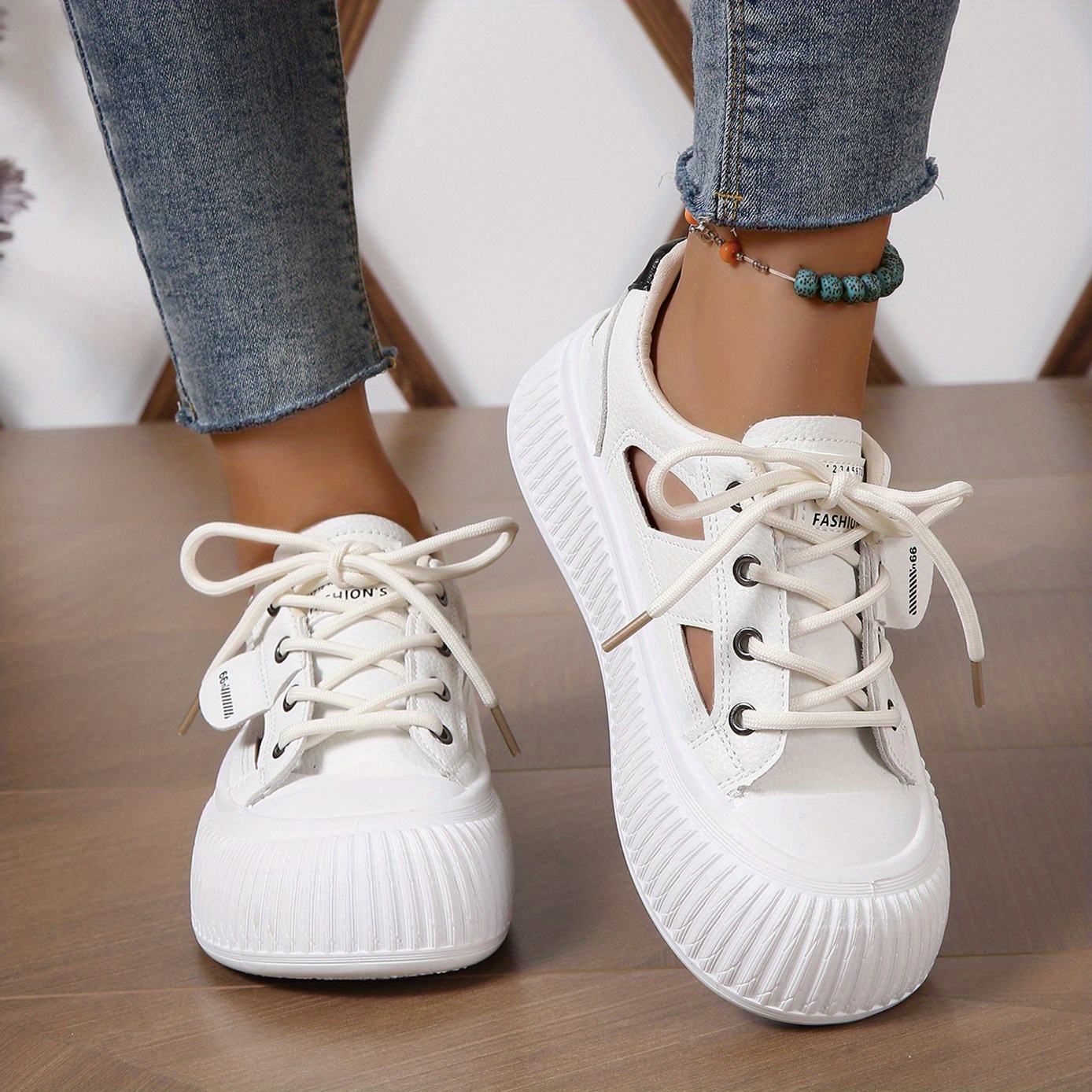 womens platform sneakers cut out round toe lace up low top shoes versatile breathable sandals details 3