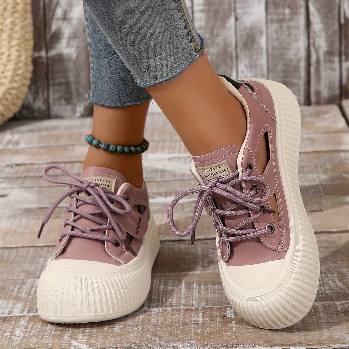 womens platform sneakers cut out round toe lace up low top shoes versatile breathable sandals details 10