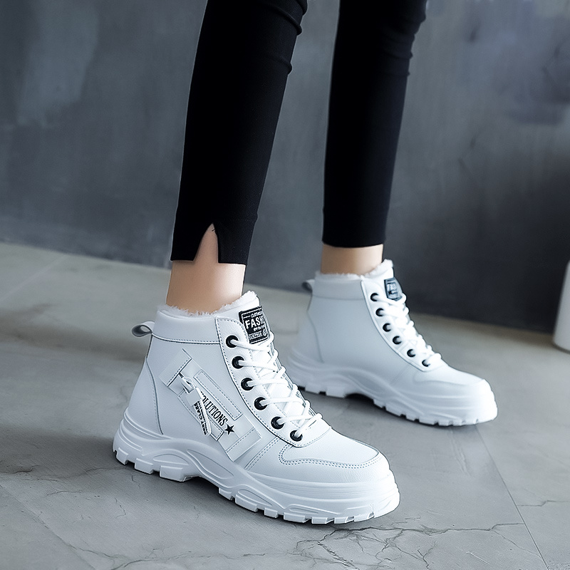 womens casual high top shoes winter plush lined warm shoes thick soled lace up sports shoes details 1