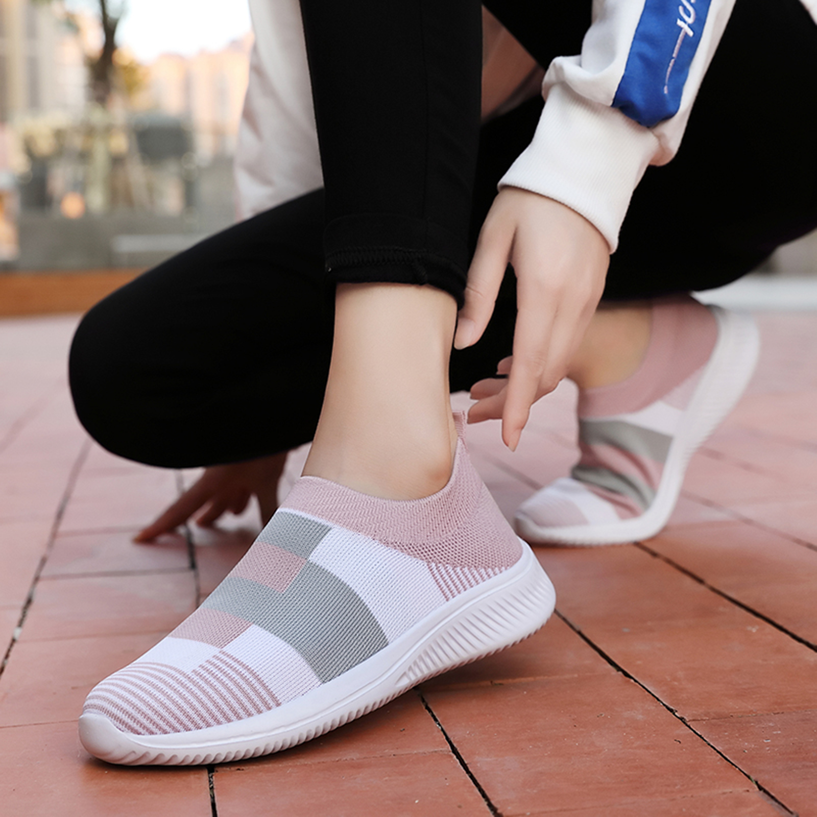 womens colorblock sock sneakers comfortable breathable slip on sports shoes casual walking shoes details 11