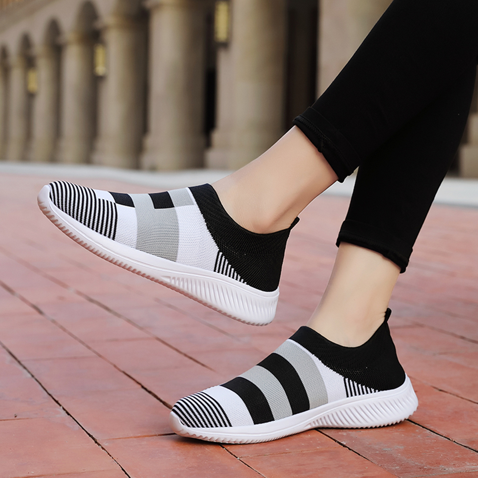 womens colorblock sock sneakers comfortable breathable slip on sports shoes casual walking shoes details 13