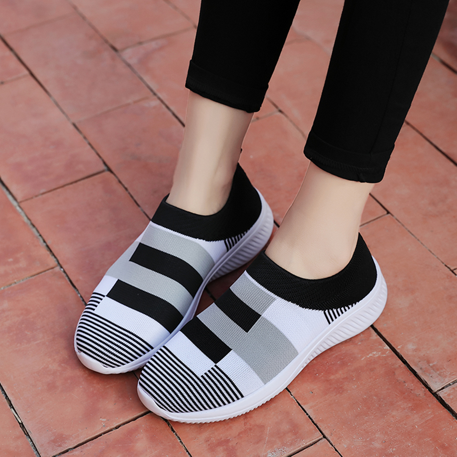 womens colorblock sock sneakers comfortable breathable slip on sports shoes casual walking shoes details 14