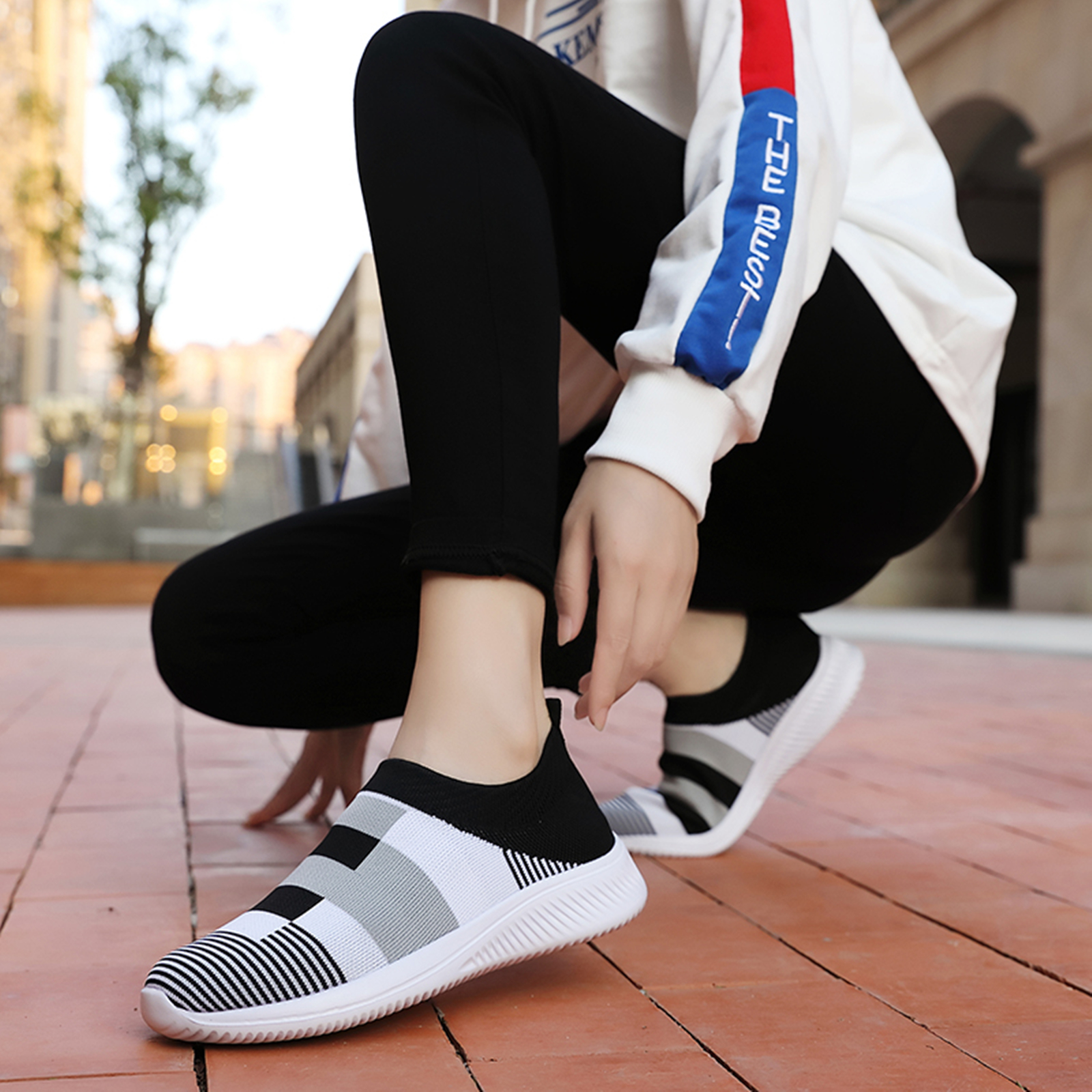 womens colorblock sock sneakers comfortable breathable slip on sports shoes casual walking shoes details 15