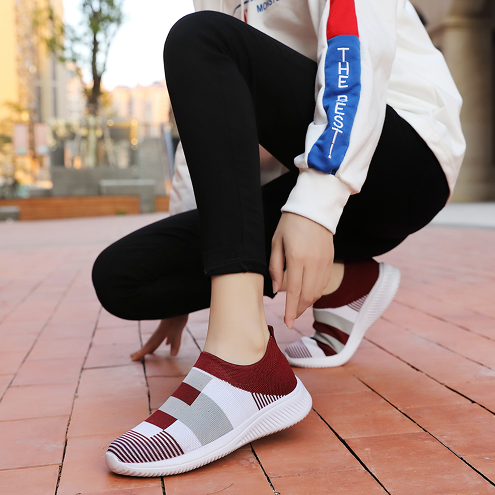 womens colorblock sock sneakers comfortable breathable slip on sports shoes casual walking shoes details 19