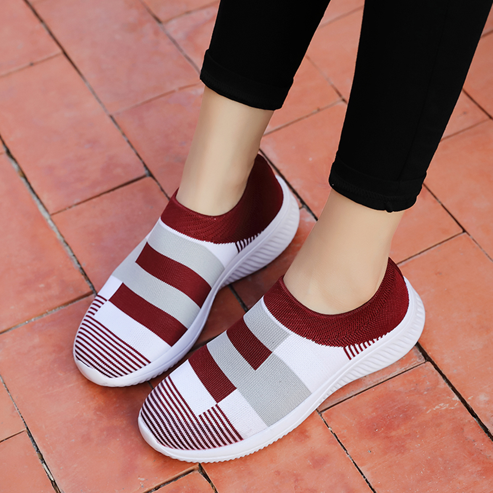 womens colorblock sock sneakers comfortable breathable slip on sports shoes casual walking shoes details 20