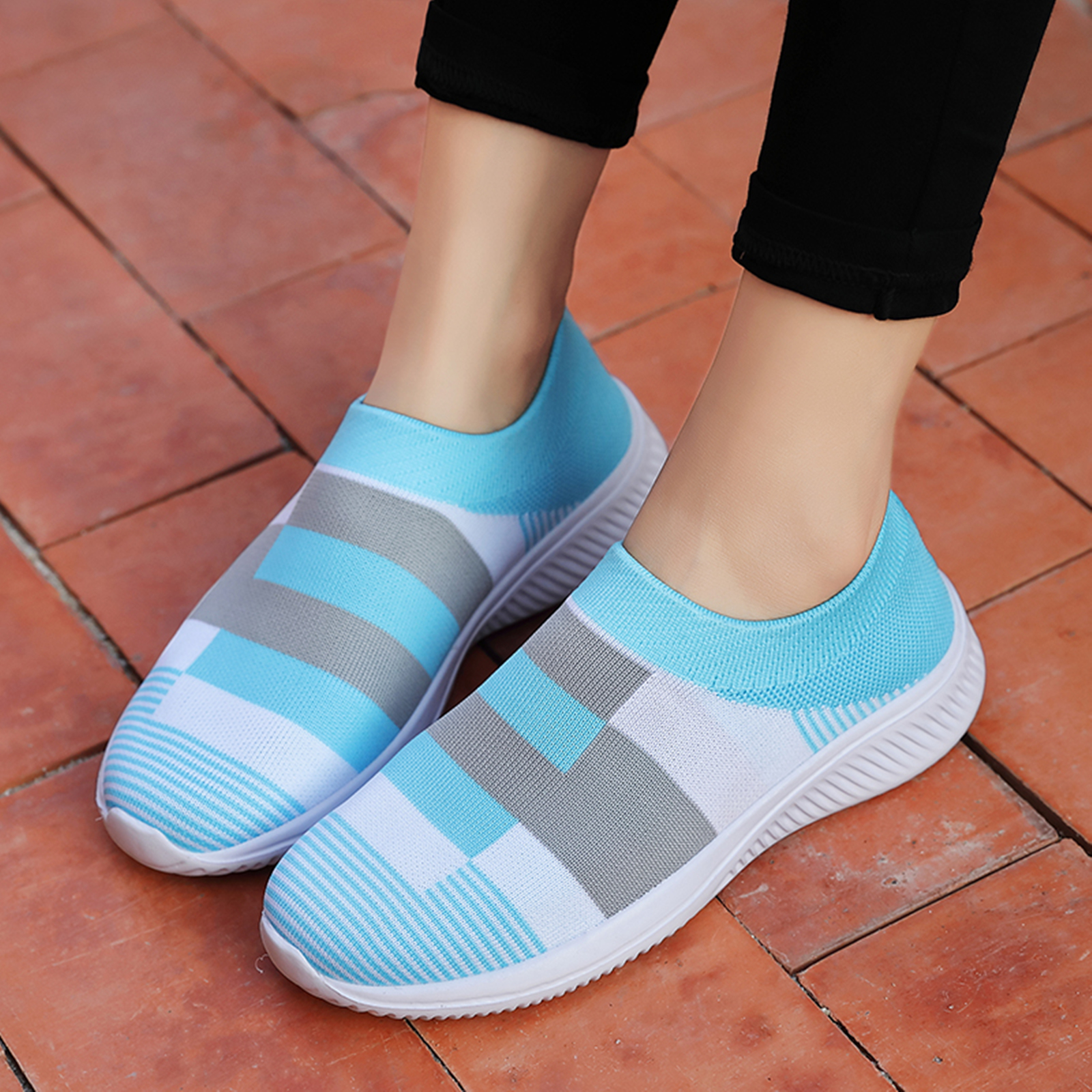 womens colorblock sock sneakers comfortable breathable slip on sports shoes casual walking shoes details 24