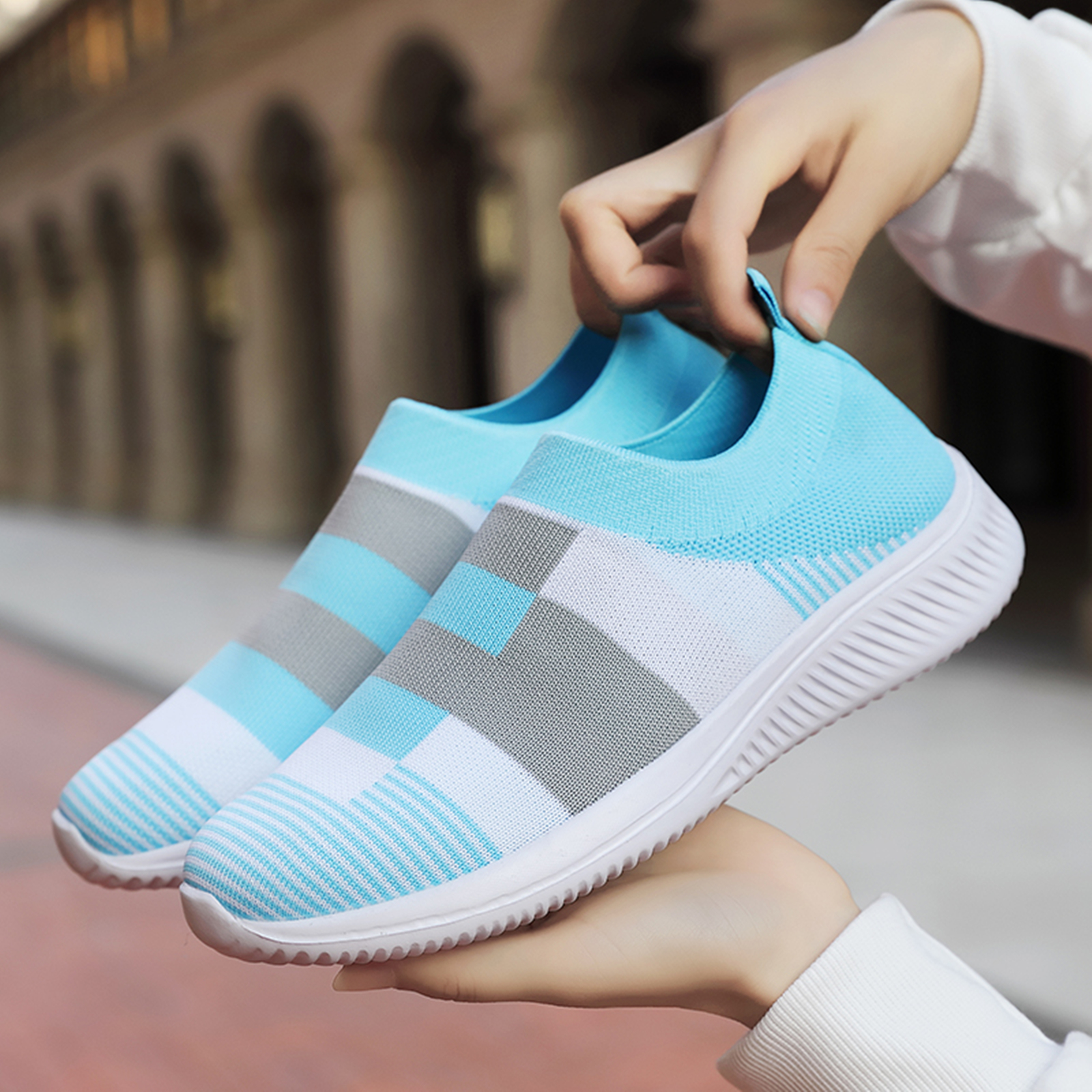 womens colorblock sock sneakers comfortable breathable slip on sports shoes casual walking shoes details 26