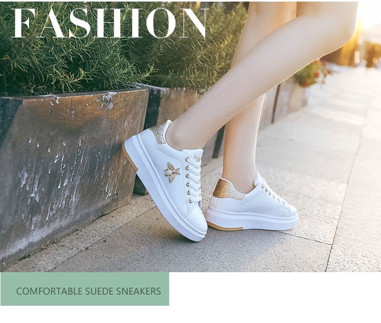 small white shoes womens 2022 autumn new all match thick soled bee decor casual skate shoes details 0