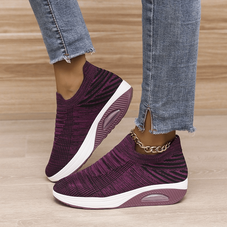 air cushion sports running shoes breathable slip on casual shoes flying woven arch support sneakers for women details 0