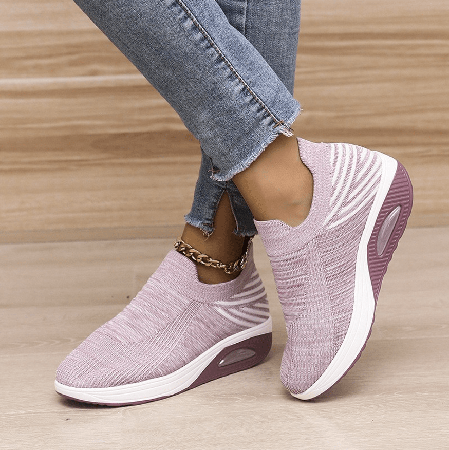 air cushion sports running shoes breathable slip on casual shoes flying woven arch support sneakers for women details 1