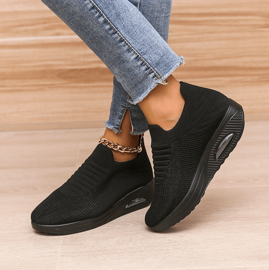 air cushion sports running shoes breathable slip on casual shoes flying woven arch support sneakers for women details 2