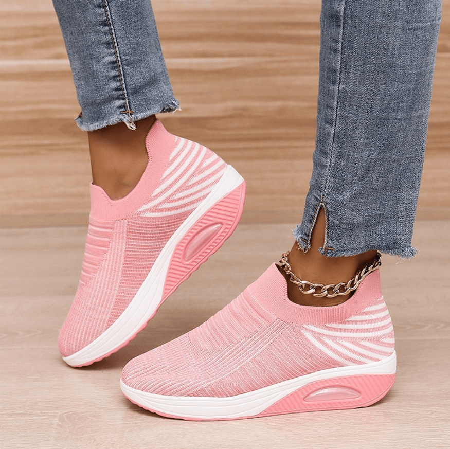 air cushion sports running shoes breathable slip on casual shoes flying woven arch support sneakers for women details 3