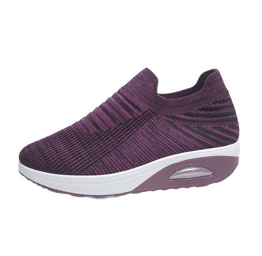 air cushion sports running shoes breathable slip on casual shoes flying woven arch support sneakers for women details 6