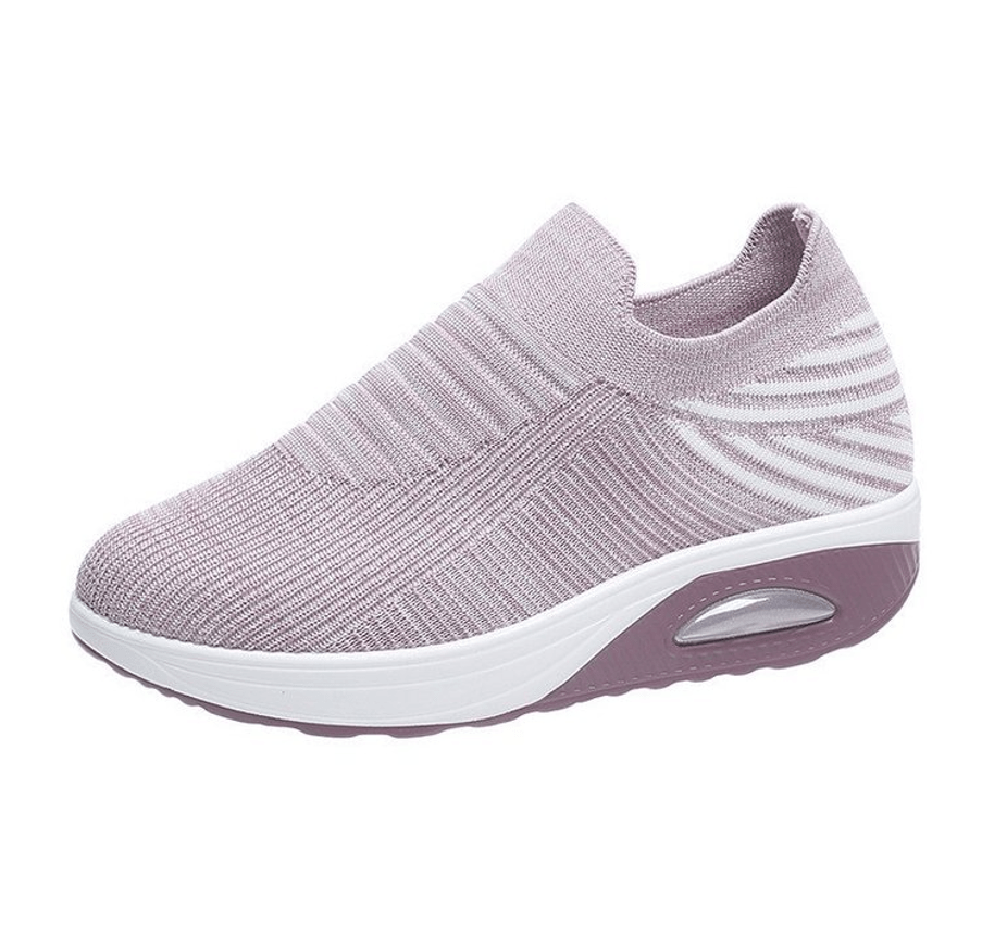 air cushion sports running shoes breathable slip on casual shoes flying woven arch support sneakers for women details 7