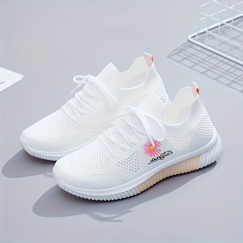 womens simple flower pattern sneakers casual lace up outdoor shoes lightweight ow top running shoes details 5