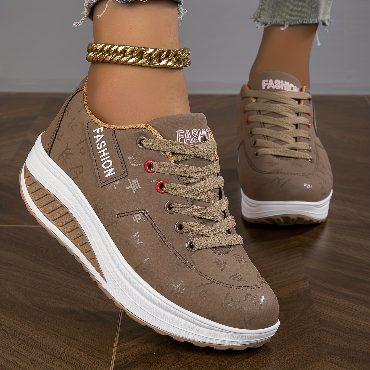 womens wedge rocker sneakers casual lace up low top height increasing trainers comfort walking platform shoes details 3