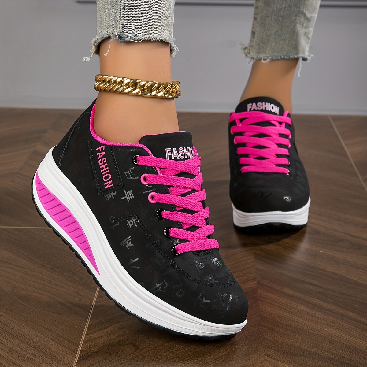 womens wedge rocker sneakers casual lace up low top height increasing trainers comfort walking platform shoes details 4