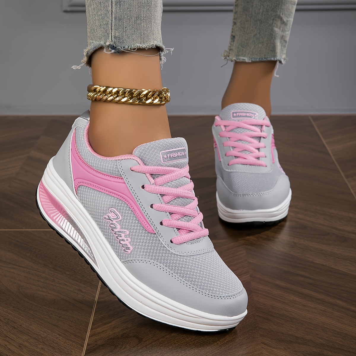 womens wedge rocker sneakers casual lace up low top height increasing trainers comfort walking platform shoes details 6