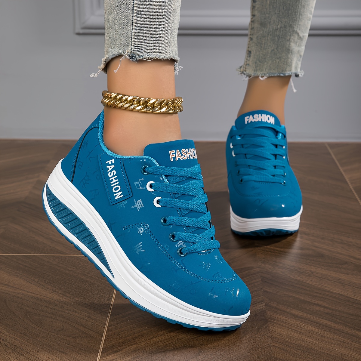 womens wedge rocker sneakers casual lace up low top height increasing trainers comfort walking platform shoes details 8