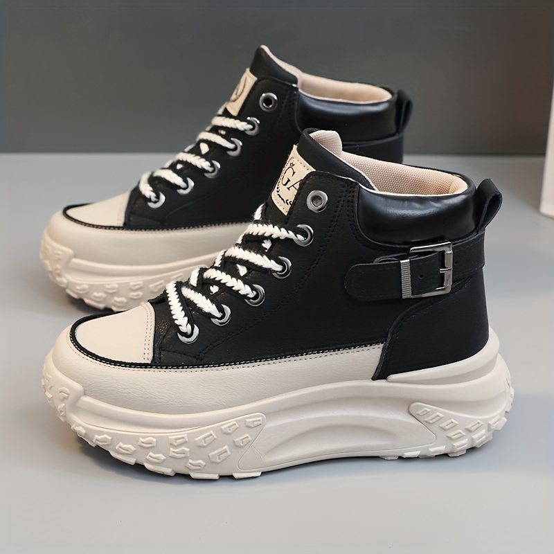 womens trendy platform sneakers casual lace up outdoor shoes comfortable high top faux leather shoes details 4