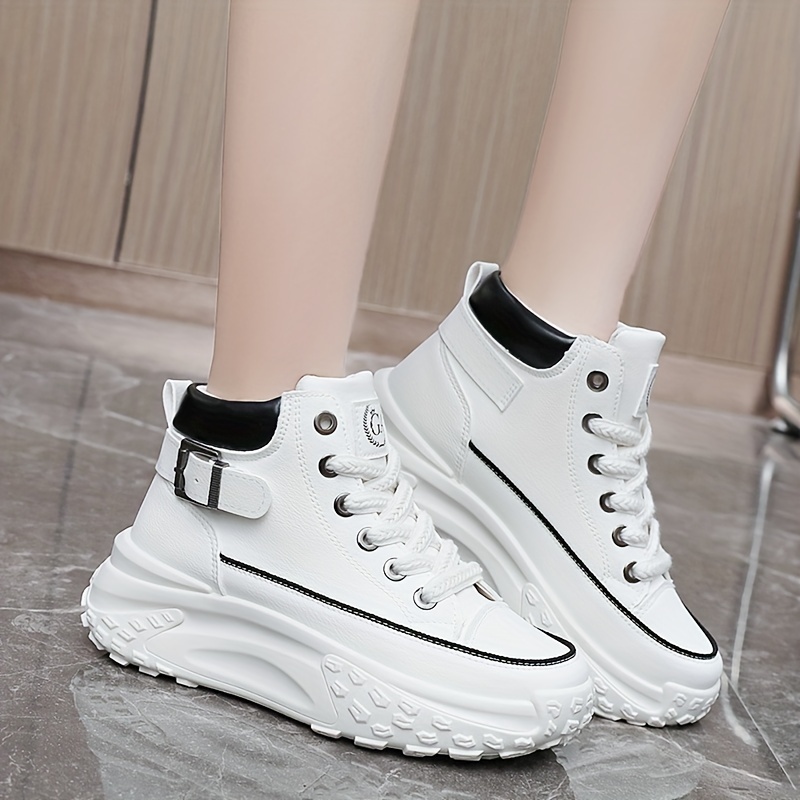 womens trendy platform sneakers casual lace up outdoor shoes comfortable high top faux leather shoes details 5