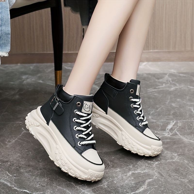 womens trendy platform sneakers casual lace up outdoor shoes comfortable high top faux leather shoes details 7