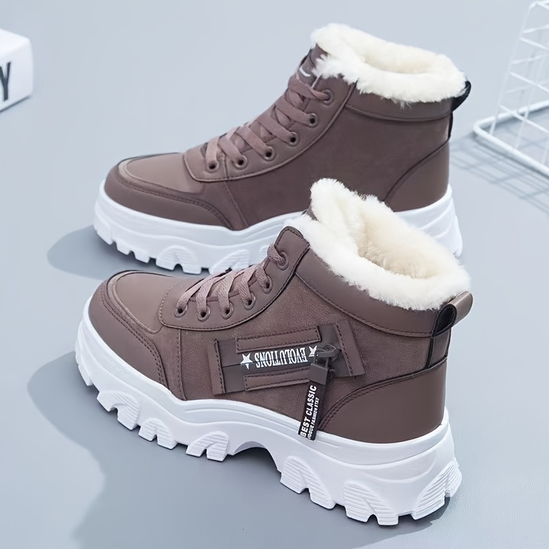 womens plush lined winter sneakers thermal lace up high top snow boots keep warm platform ankle boots details 0