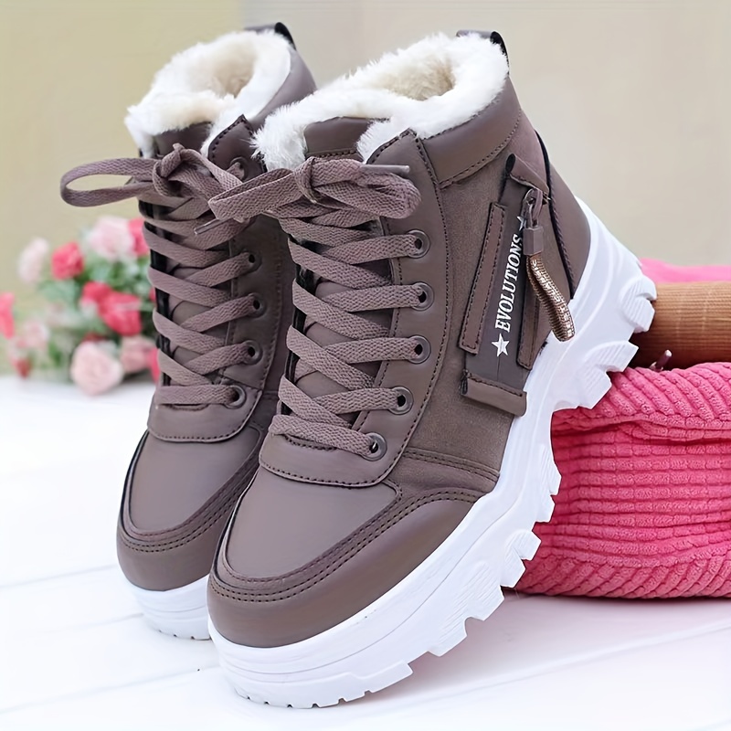 womens plush lined winter sneakers thermal lace up high top snow boots keep warm platform ankle boots details 6