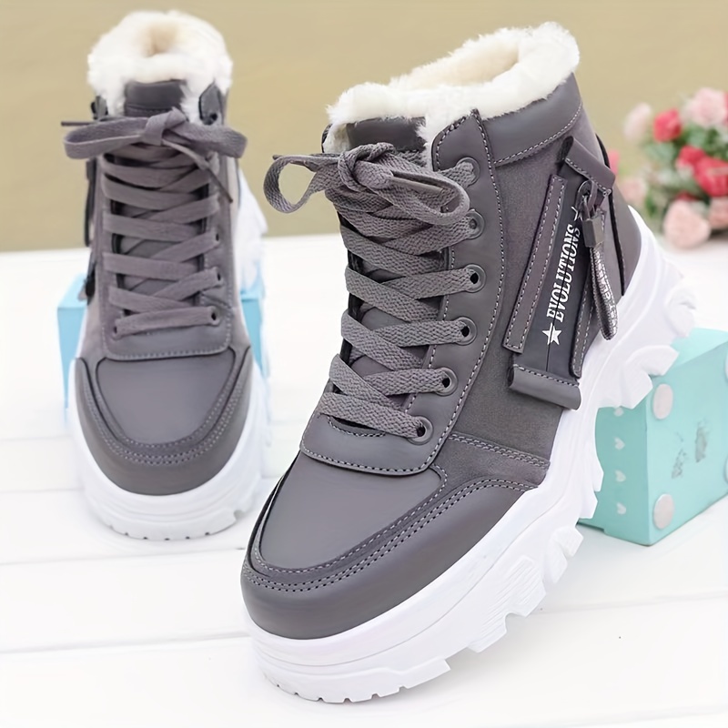 womens plush lined winter sneakers thermal lace up high top snow boots keep warm platform ankle boots details 9