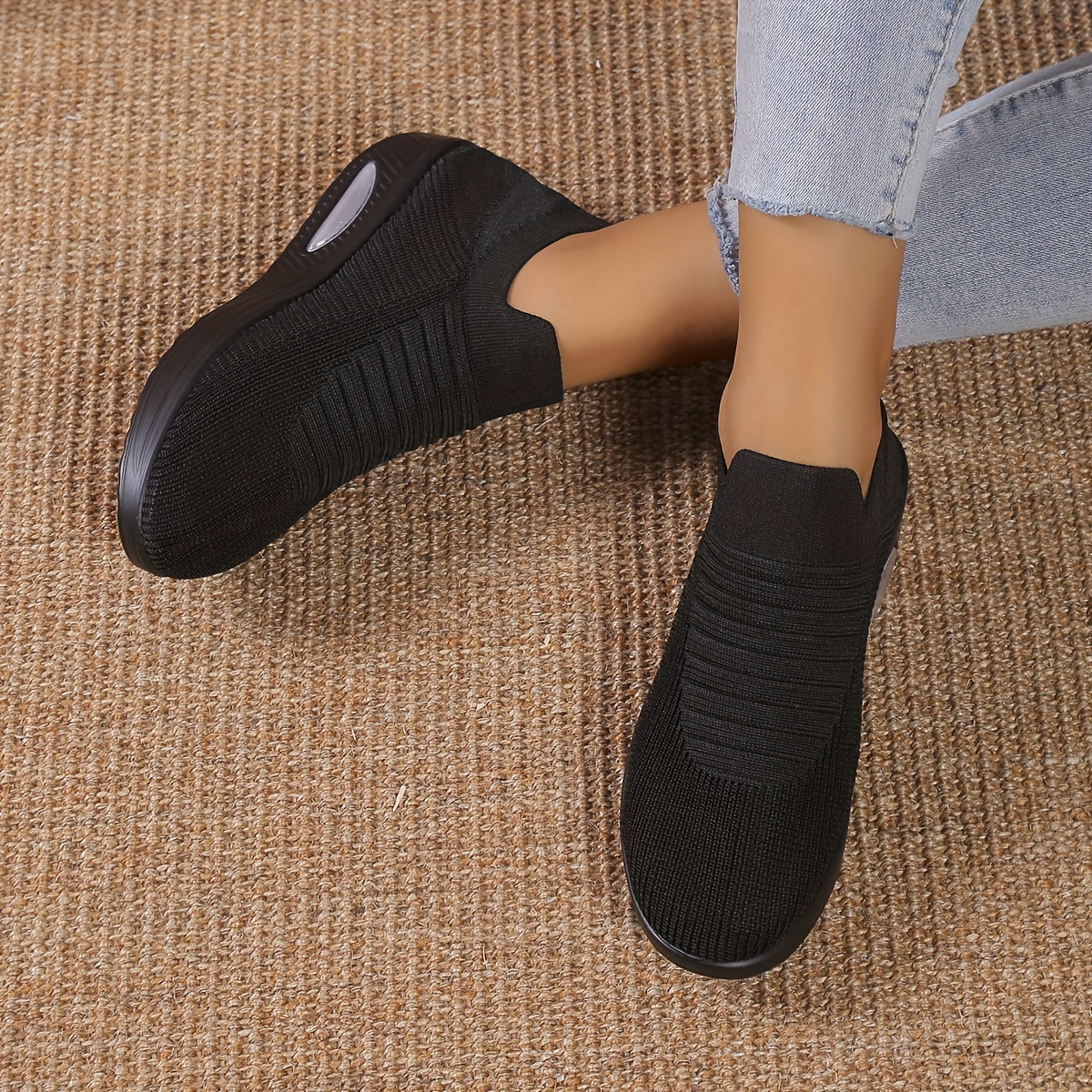 womens solid color platform sneakers slip on low top round toe non slip knit breathable shoes comfy outdoor shoes details 4