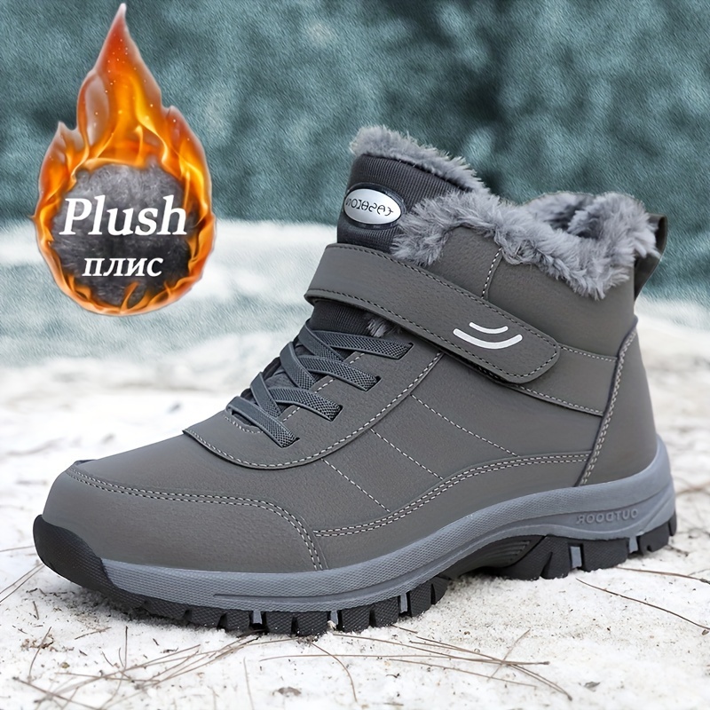 mens slip resistant snow boots winter thermal shoes sneakers windproof hiking boots with fuzzy lining details 1