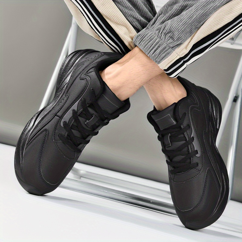 mens trendy color block letter print lace up chunky sneakers casual outdoor non slip shock absorption platform shoes details 4