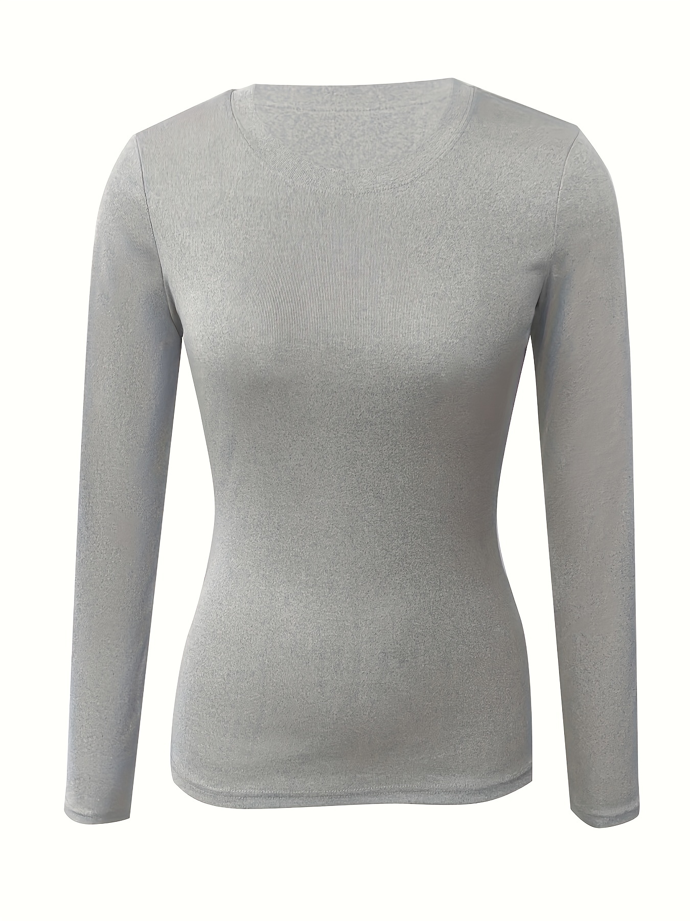 solid ribbed long sleeve skinny t shirt versatile crew neck slim top womens clothing details 13