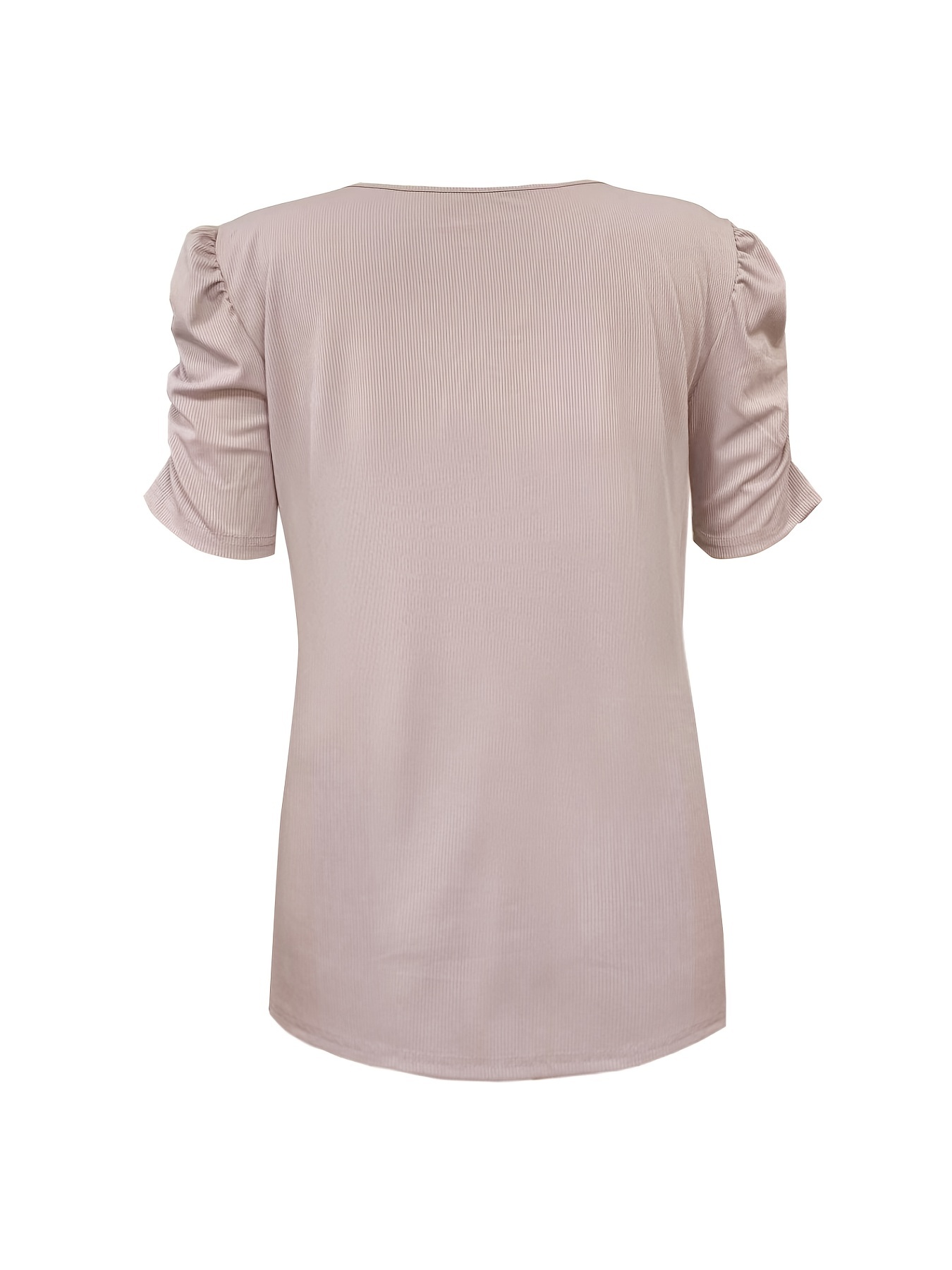 solid ribbed v neck t shirt casual puff sleeve t shirt for spring summer womens clothing details 13