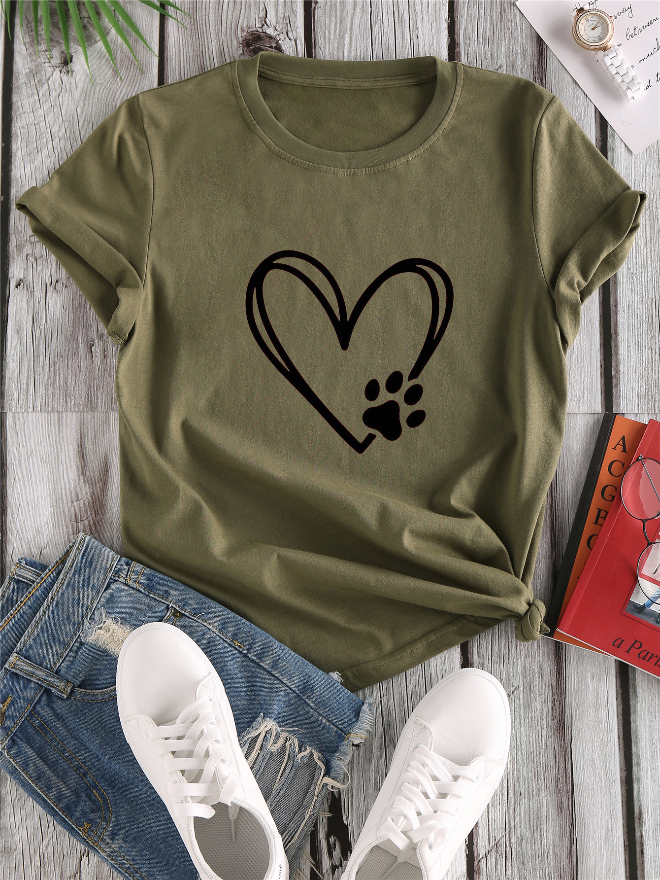 love cartoon print crew neck t shirt casual loose short sleeve fashion summer t shirts tops womens clothing details 0