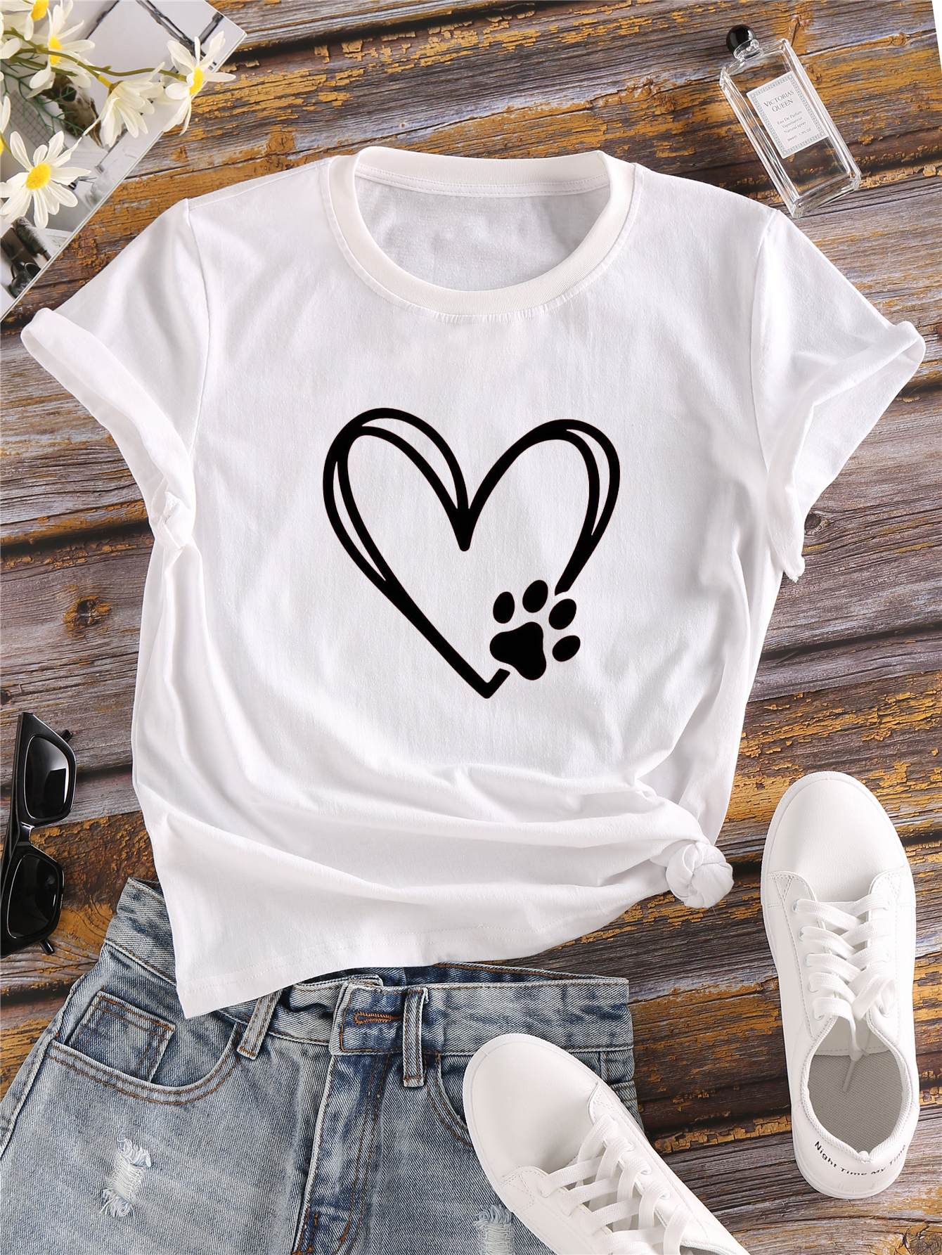 love cartoon print crew neck t shirt casual loose short sleeve fashion summer t shirts tops womens clothing details 2