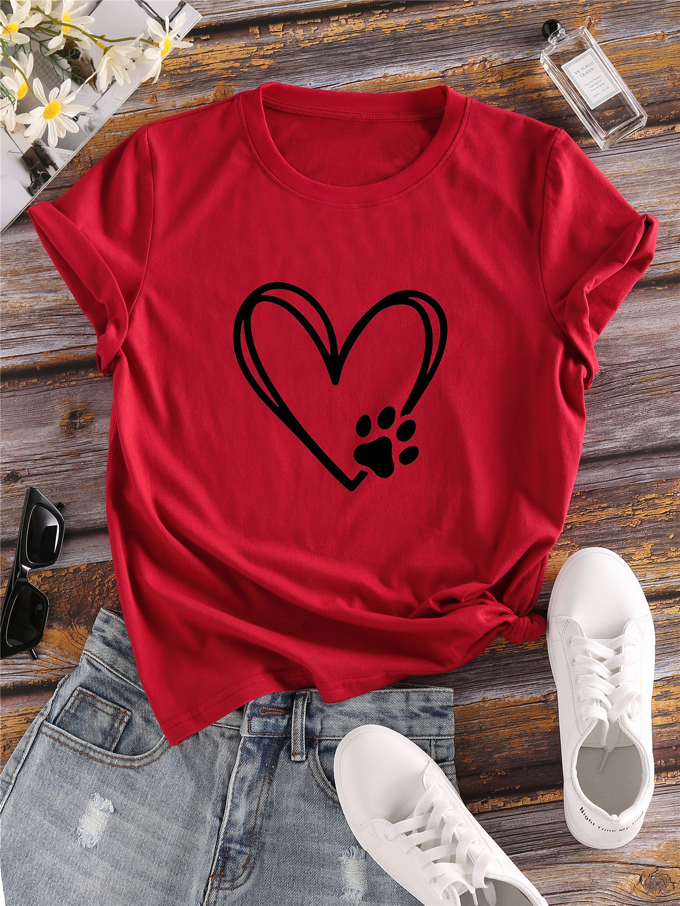 love cartoon print crew neck t shirt casual loose short sleeve fashion summer t shirts tops womens clothing details 3